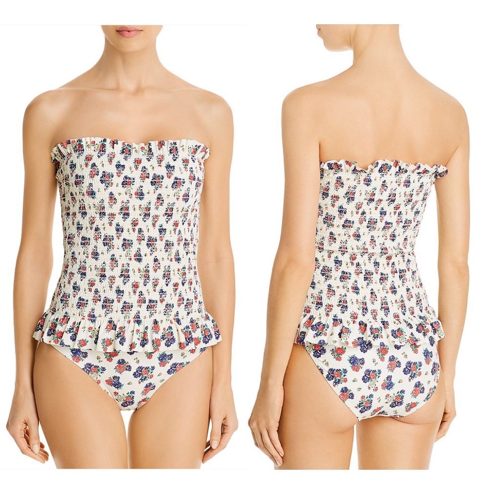 Tory burch tea rose ditsy smock floral print one pose swimsuit